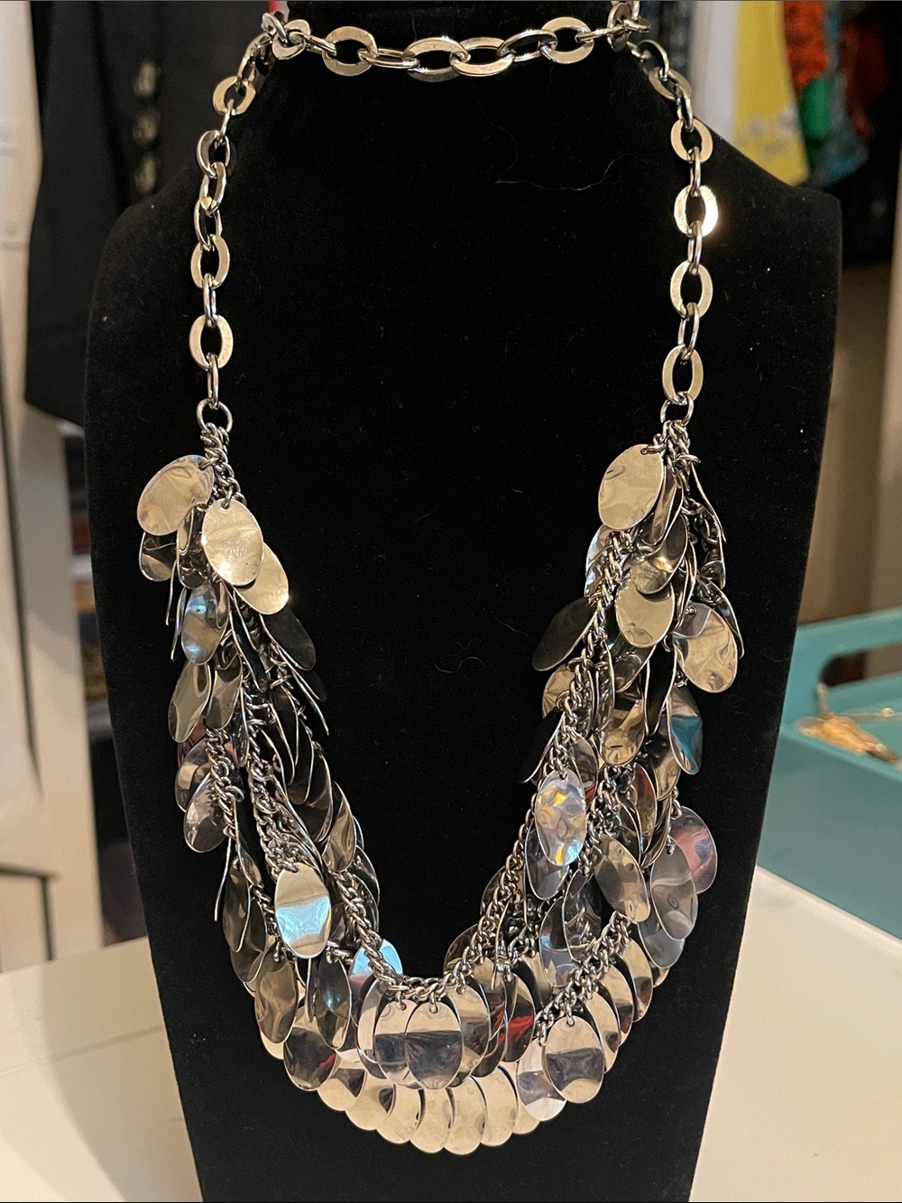 LOFT Silver Multi-Layer Disc Necklace